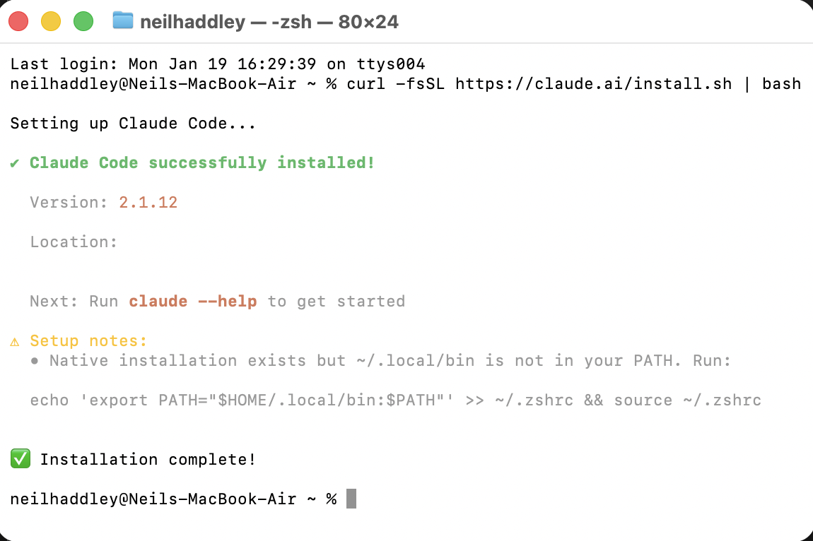 curl -fsSL https://claude.ai/install.sh | bash
